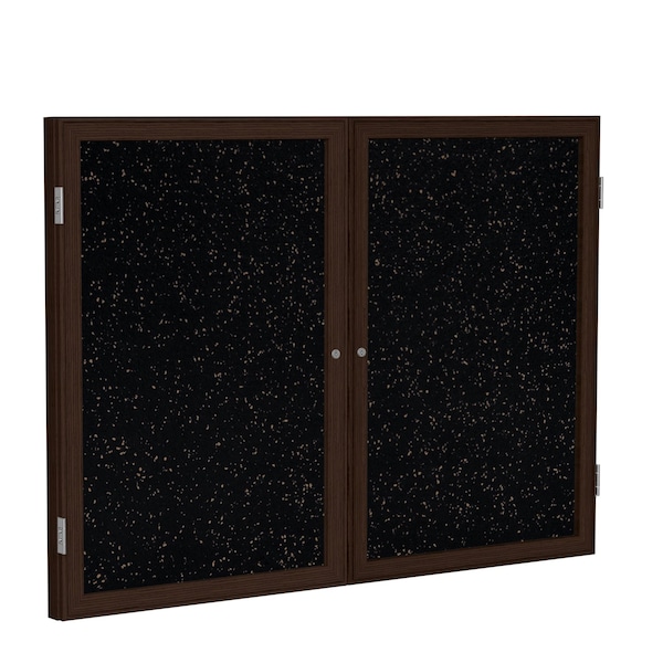 Enclosed Bulletin Board, 2 Door, Rcycl, Walnut Frm, 3 ft H x 4 ft W, Tan Spckd